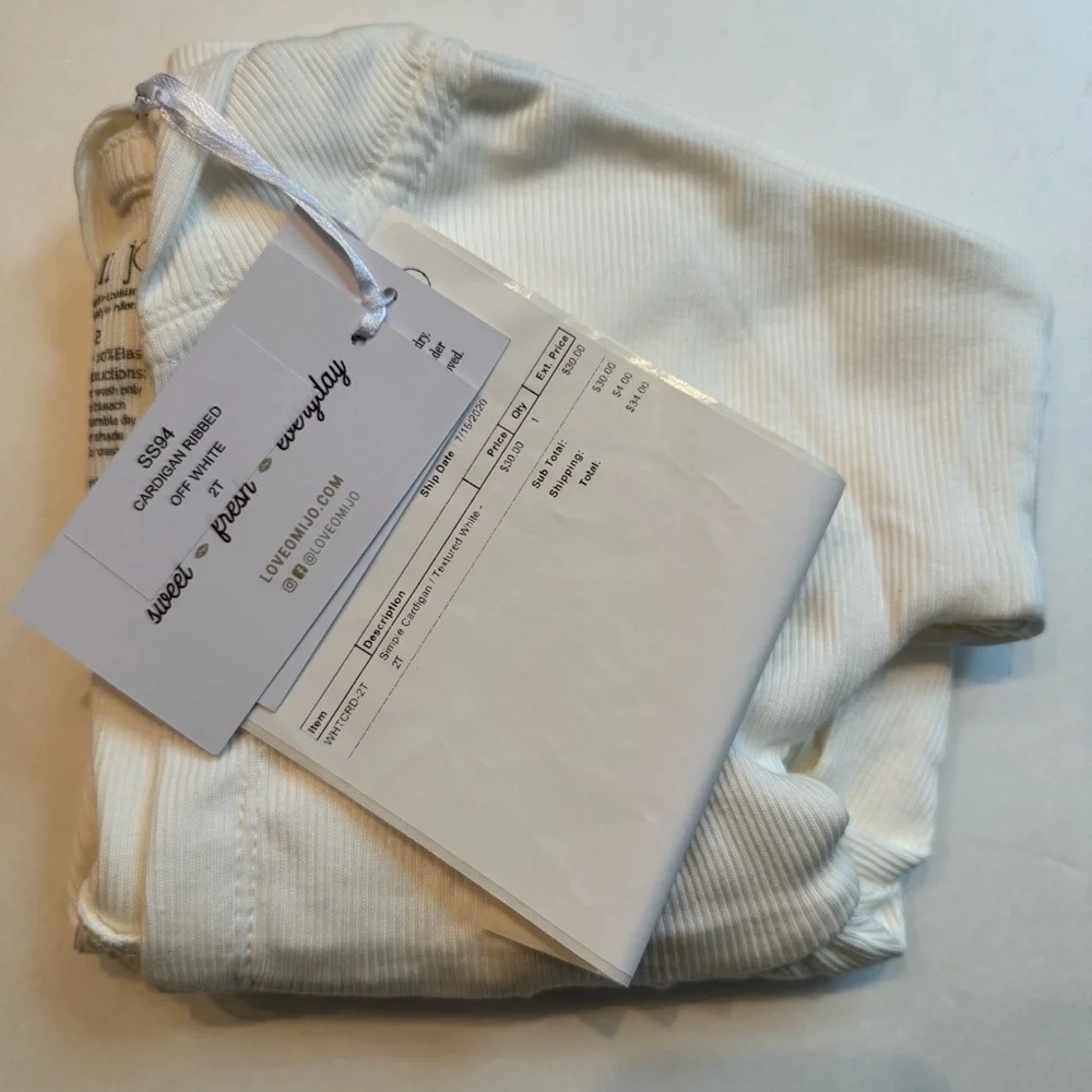 Omi Jo NWT by WDW Simple Cardigan Ribbed Off White Hooded Long Sleeve Girls 2T